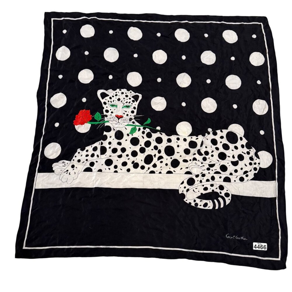 Gant Gaither Women's Scarf Black Leopard Rose Dots Designer Vintage Rare - READ